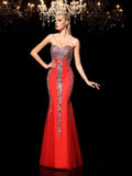 Sheath/Column Sweetheart Rhinestone Sleeveless Long Net Dresses TPP0003943