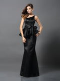 Trumpet/Mermaid One-Shoulder Bowknot Sleeveless Long Satin Dresses TPP0009188