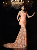 Sheath/Column Straps Lace Sleeveless Long Satin Dresses TPP0003492