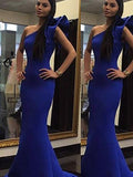 Trumpet/Mermaid Sleeveless One-Shoulder Ruffles Sweep/Brush Train Stretch Crepe Dresses TPP0002185