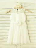 A-line/Princess Scoop Sleeveless Hand-made Flower Tea-Length Chiffon Flower Girl Dresses TPP0007795