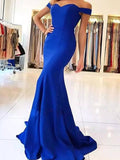 Trumpet/Mermaid Off-the-Shoulder Sleeveless Sweep/Brush Train Ruffles Satin Dresses TPP0002281