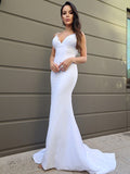 Sheath/Column Stretch Crepe Lace V-neck Sleeveless Sweep/Brush Train Wedding Dresses TPP0007018