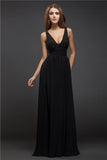 Sheath/Column V-neck Sleeveless Beading Lace Long Chiffon Dresses TPP0003376