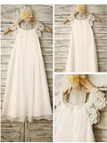 A-line/Princess Scoop Sleeveless Lace Tea-Length Chiffon Flower Girl Dresses TPP0007571