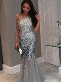 Trumpet/Mermaid Jewel Sleeveless Floor-Length Sequin Tulle Dresses TPP0002068