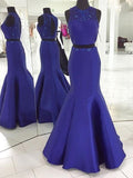 Trumpet/Mermaid Sleeveless Scoop Floor-Length Beading Satin Two Piece Dresses TPP0002412