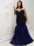 Trumpet/Mermaid Sweetheart Sleeveless Sequin Floor-Length Tulle Plus Size Dresses TPP0002440