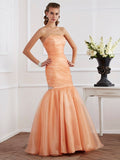 Trumpet/Mermaid Strapless Sleeveless Beading Long Tulle Dresses TPP0003846