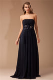 Sheath/Column Strapless Sleeveless Ruffles Long Beading Chiffon Elastic Woven Satin Dresses TPP0009229