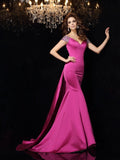 Trumpet/Mermaid Off-the-Shoulder Beading Sleeveless Long Satin Dresses TPP0002043