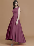 A-Line/Princess Bateau Sleeveless Asymmetrical Ruffles Satin Bridesmaid Dresses TPP0005281