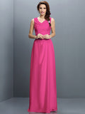 Sheath/Column V-neck Sleeveless Long Chiffon Bridesmaid Dresses TPP0005637