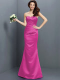 Trumpet/Mermaid Strapless Pleats Sleeveless Long Satin Bridesmaid Dresses TPP0005027