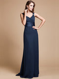 Sheath/Column V-neck Sleeveless Ruffles Long Chiffon Bridesmaid Dresses TPP0005526