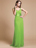 Sheath/Column V-neck Sleeveless Ruffles Long Chiffon Bridesmaid Dresses TPP0005526