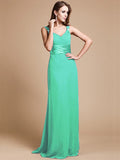 Sheath/Column V-neck Sleeveless Ruffles Long Chiffon Bridesmaid Dresses TPP0005526