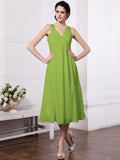 Sheath/Column V-neck Sleeveless Beading Applique Short Chiffon Bridesmaid Dresses TPP0005535