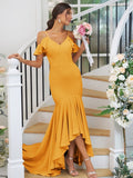 Trumpet/Mermaid Jersey Ruffles V-neck Sleeveless Asymmetrical Bridesmaid Dresses TPP0004937