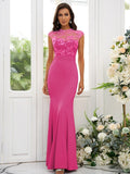 Trumpet/Mermaid Charmeuse Applique High Neck Sleeveless Floor-Length Bridesmaid Dresses TPP0004924