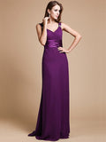 Sheath/Column V-neck Sleeveless Ruffles Long Chiffon Bridesmaid Dresses TPP0005526