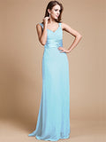 Sheath/Column V-neck Sleeveless Ruffles Long Chiffon Bridesmaid Dresses TPP0005526