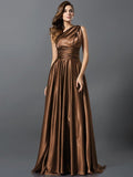 A-Line/Princess Pleats Sleeveless Long Silk like Satin Bridesmaid Dresses TPP0004905