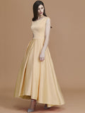 A-Line/Princess Bateau Sleeveless Asymmetrical Ruffles Satin Bridesmaid Dresses TPP0005281