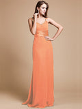 Sheath/Column V-neck Sleeveless Ruffles Long Chiffon Bridesmaid Dresses TPP0005526