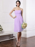 Sheath/Column Strapless Sleeveless Pleats Short Chiffon Bridesmaid Dresses TPP0005722