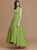 A-Line/Princess Bateau Sleeveless Asymmetrical Ruffles Satin Bridesmaid Dresses TPP0005281