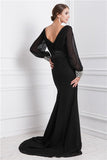 Trumpet/Mermaid V-neck Long Sleeves Beading Long Chiffon Dresses TPP0009061