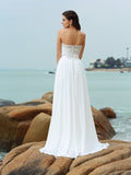 A-Line/Princess Sweetheart Beading Sleeveless Long Chiffon Beach Wedding Dresses TPP0006539