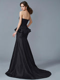 Trumpet/Mermaid Strapless Sleeveless Ruffles Long Taffeta Dresses TPP0003393