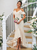 Trumpet/Mermaid Jersey Ruffles V-neck Sleeveless Asymmetrical Bridesmaid Dresses TPP0004937