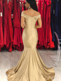 Trumpet/Mermaid Sleeveless Off-the-Shoulder Sweep/Brush Train Ruffles Spandex Dresses TPP0001761