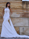 Trumpet/Mermaid Halter Sleeveless Stretch Crepe Ruffles Court Train Wedding Dresses TPP0006657