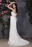 Sheath/Column Strapless Sleeveless Sash Long Lace Wedding Dresses TPP0006791