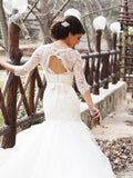 Trumpet/Mermaid Bateau 1/2 Sleeves Floor-Length Lace Tulle Wedding Dresses TPP0006991