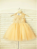 A-line/Princess Scoop Sleeveless Lace Tea-Length Tulle Flower Girl Dresses TPP0007768