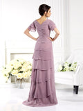 Sheath/Column V-neck Short Sleeves Long Chiffon Mother of the Bride Dresses TPP0007269