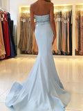 Trumpet/Mermaid Sleeveless Sweetheart Sweep/Brush Train Beading Satin Dresses TPP0002227