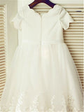 A-line/Princess Scoop Short Sleeves Tea-Length Lace Flower Girl Dresses TPP0007656