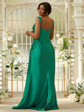 Sheath/Column Elastic Woven Satin Ruched Sweetheart Sleeveless Sweep/Brush Train Bridesmaid Dresses TPP0004998