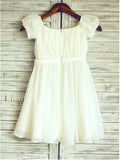 A-line/Princess Square Short Sleeves Ruched Tea-Length Chiffon Flower Girl Dresses TPP0007675