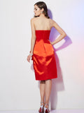 Sheath/Column Strapless Sleeveless Pleats Short Elastic Woven Satin Dresses TPP0008967