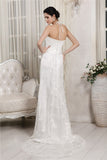 Sheath/Column V-neck Sleeveless Lace Applique Long Net Wedding Dresses TPP0006973