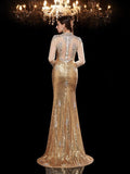 Trumpet/Mermaid High Neck Beading 3/4 Sleeves Long Sequins Dresses TPP0009114