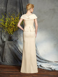 Sheath/Column V-neck Beading Short Sleeves Long Silk like Satin Mother of the Bride Dresses TPP0007271