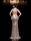 Sheath/Column Straps Beading Sleeveless Long Sequins Dresses TPP0009109